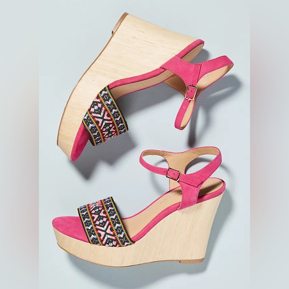 Anthropologie Frannie wooden wedges size 7 EUC